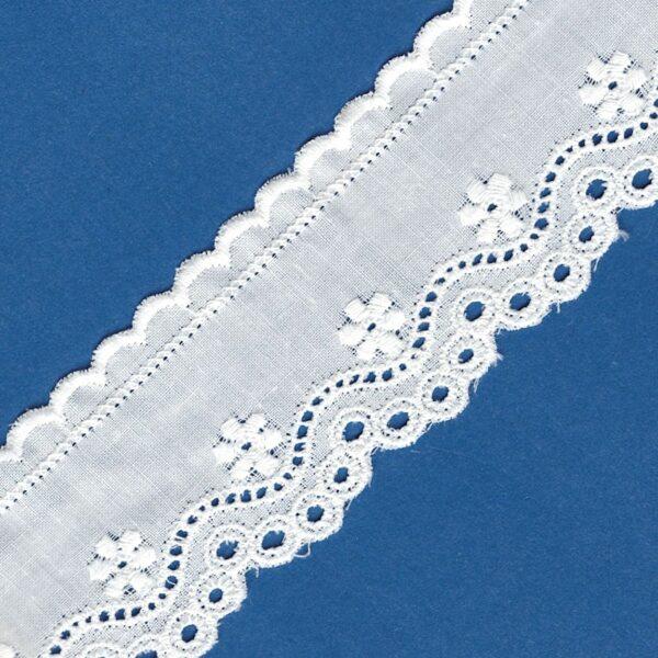 Ruban dentelle Broderie Anglaise blanc 45mm 100% coton avec fleurs