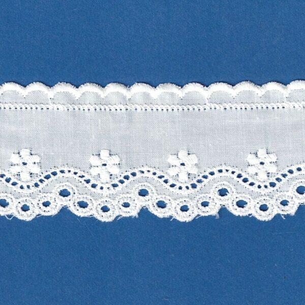 Ruban dentelle Broderie Anglaise blanc 45mm 100% coton avec fleurs image 2