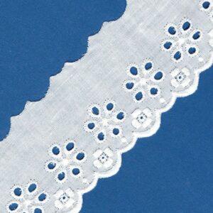 Ruban dentelle Broderie Anglaise blanc 55mm 100% coton avec fleurs