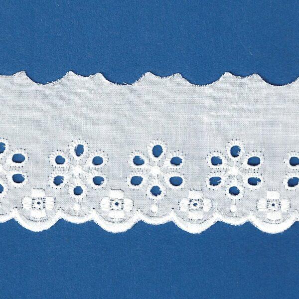 Ruban dentelle Broderie Anglaise blanc 55mm 100% coton avec fleurs