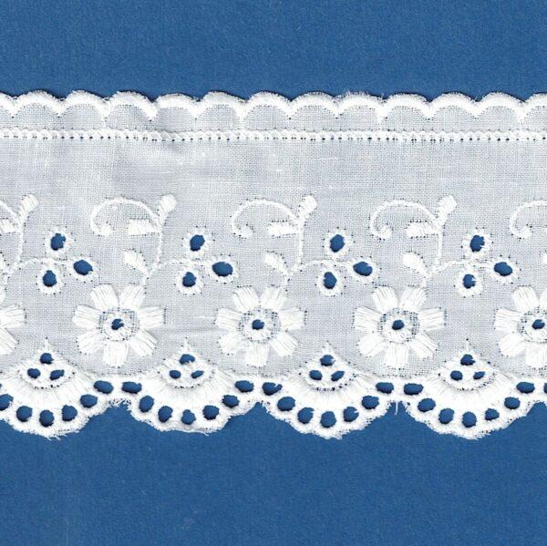 Ruban dentelle Broderie Anglaise blanc 65mm 100% coton avec fleurs image 2