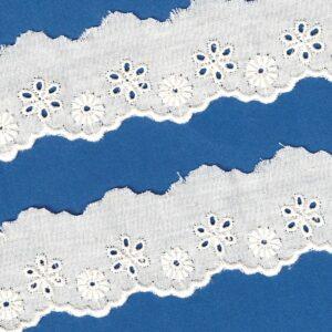 Ruban dentelle Broderie Anglaise écru 25mm 100% coton avec fleurs
