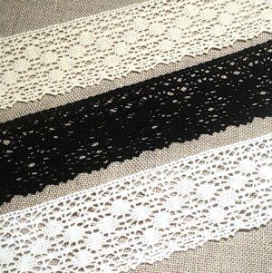 Dentelle BLANC, NOIR, ÉCRU 40mm, ruban dentelle crochet fine, 100% coton