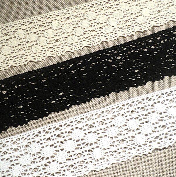 Dentelle BLANC, NOIR, ÉCRU 40mm, ruban dentelle crochet fine, 100% coton