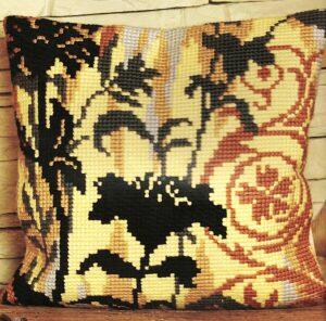 Kit Coussin imprimé 40x40cm les branches fleuries point croix canevas soudan avec fils, aiguille et instructions