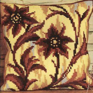 Kit Coussin imprimé 40x40cm les fleurs point croix canevas soudan avec fils, aiguille et instructions