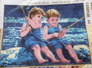 Kit canevas 30x43cm les enfants pecheurs demi point croix