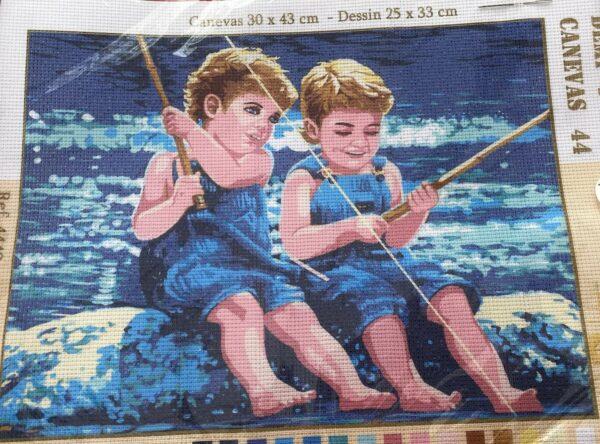 Kit canevas 30x43cm les enfants pecheurs demi point croix