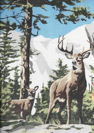 Kit canevas 30x45cm, Les cerfs les chevreuils dans la forêt demi point croix