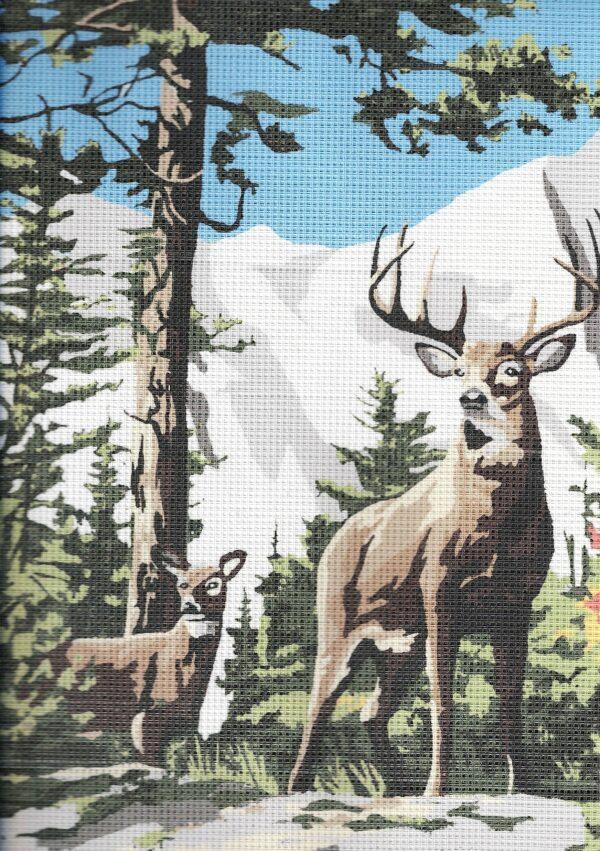 Kit canevas 30x45cm, Les cerfs les chevreuils dans la forêt demi point croix