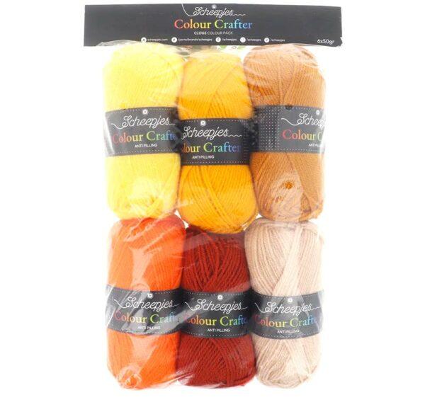 Set 6x50g Colour Crafter nuances jaune orange fil à tricoter, fil à crocheter Scheepjes Clogs 24918 le paquet