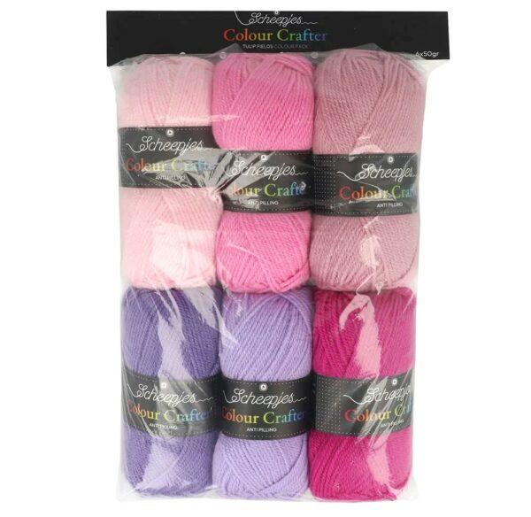 Set 6x50g Colour Crafter nuances mauve rose fil à tricoter, fil à crocheter Scheepjes Tulip Fields 24919 le paquet