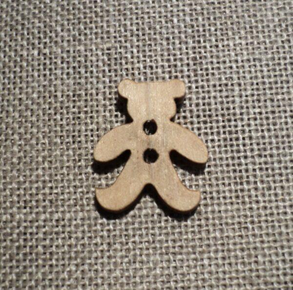Bouton ours bois naturel16mm 2-trous, Petit Bouton Bébé enfant bois naturel gilet veste