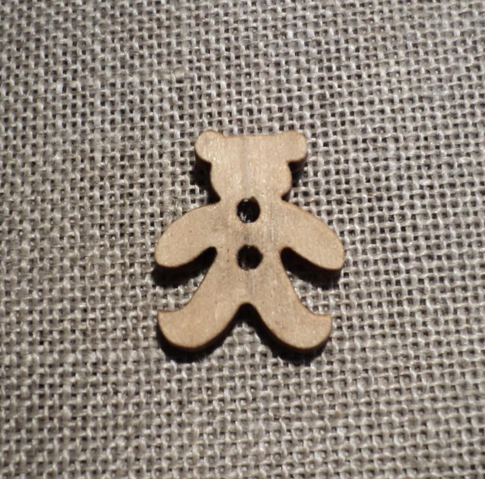 Bouton ours bois naturel16mm 2-trous, Petit Bouton Bébé enfant bois naturel gilet veste