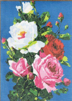 Kit canevas 24x34cm, Les roses demi point croix