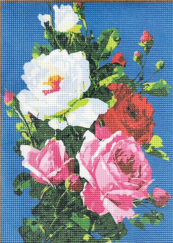 Kit canevas 24x34cm, Les roses demi point croix