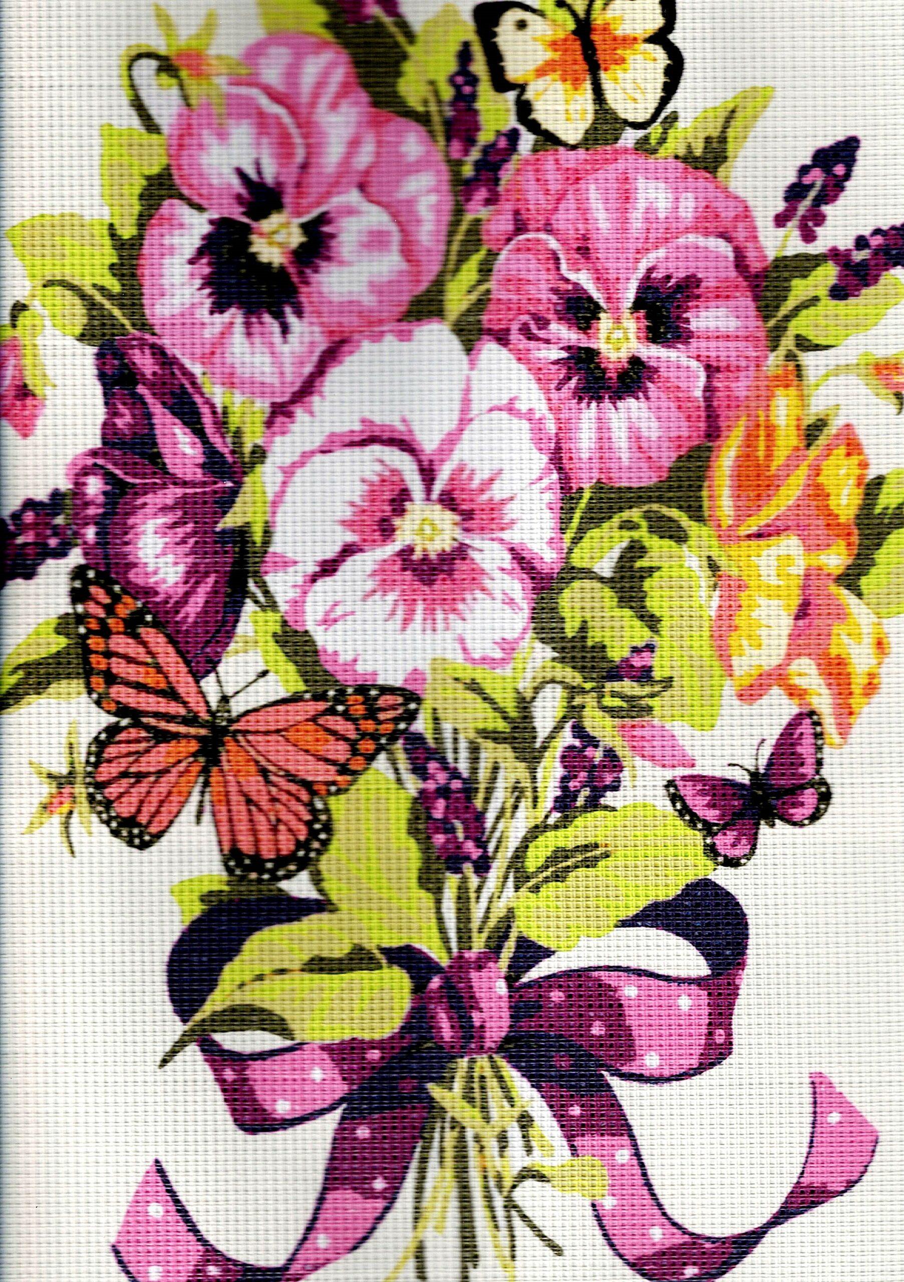 Kit canevas 30x45cm, Le bouquet de fleurs demi point croix