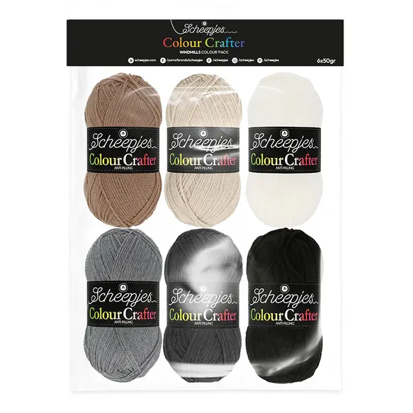 Set 6x50g Colour Crafter nuances beige blanc noir fil à tricoter, fil à crocheter Scheepjes Windmills 24923 l'exemple