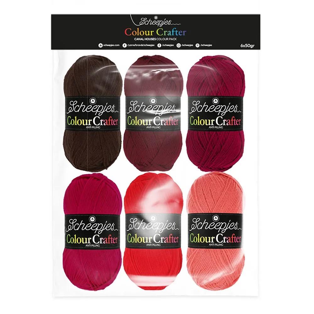 Set 6x50g Colour Crafter nuances rouge bordeaux corail fil à tricoter, fil à crocheter Scheepjes Canal houses 24922 le pack