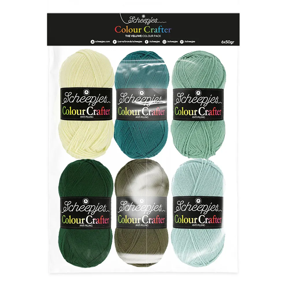Set 6x50g Colour Crafter nuances vert foncé, vert d'eau, vert clair fil à tricoter, fil à crocheter Scheepjes Veluwe 24921 le pack