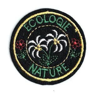 Écusson Thermocollant écologie nature 7.0cm ronde fond noir avec rouge, vert et blanc