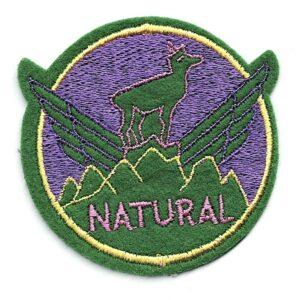 Écusson Thermocollant nature avec cerf 7.3cm ronde, vert violet, rose et jaune