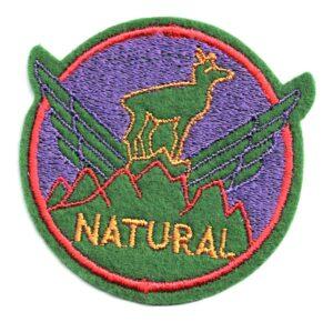 Écusson Thermocollant nature avec cerf 7.3cm ronde, vert violet, rouge et jaune