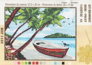 Kit canevas 27.5x20cm, Plage tropicale avec des palmiers demi point croix