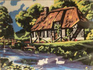 Kit canevas 30x45cm La maison en Normandie demi point croix