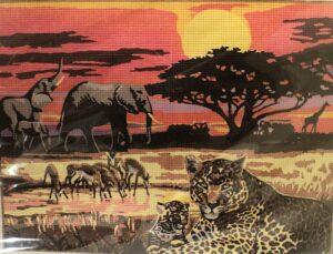 Kit canevas 30x45cm Les Animaux sauvages demi point croix léopard, éléphant, antilope, girafe