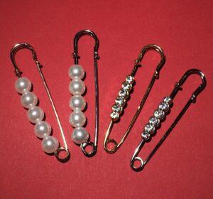 Set de 4 épingles Kilt décoratives avec strass, perles métal argenté, doré 65mm et 70mm fermoir gilet, veste, attache gilet, veste sans coudre