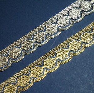 Galon dentelle 20mm doré ou argenté pour costumes spectacle, la danse, carnaval, décorations vendu au mètre