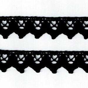 Ruban Dentelle crochet NOIR 20mm 100% coton pointu