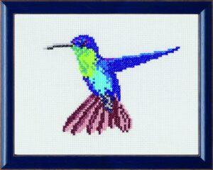 Kit au point de croix 13x17cm L'oiseau colibri bleu, Aida au point compté