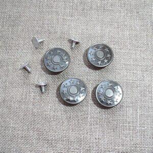 Bouton Jeans 20mm argenté foncé, facile à poser, bouton jeans pression, bouton salopette