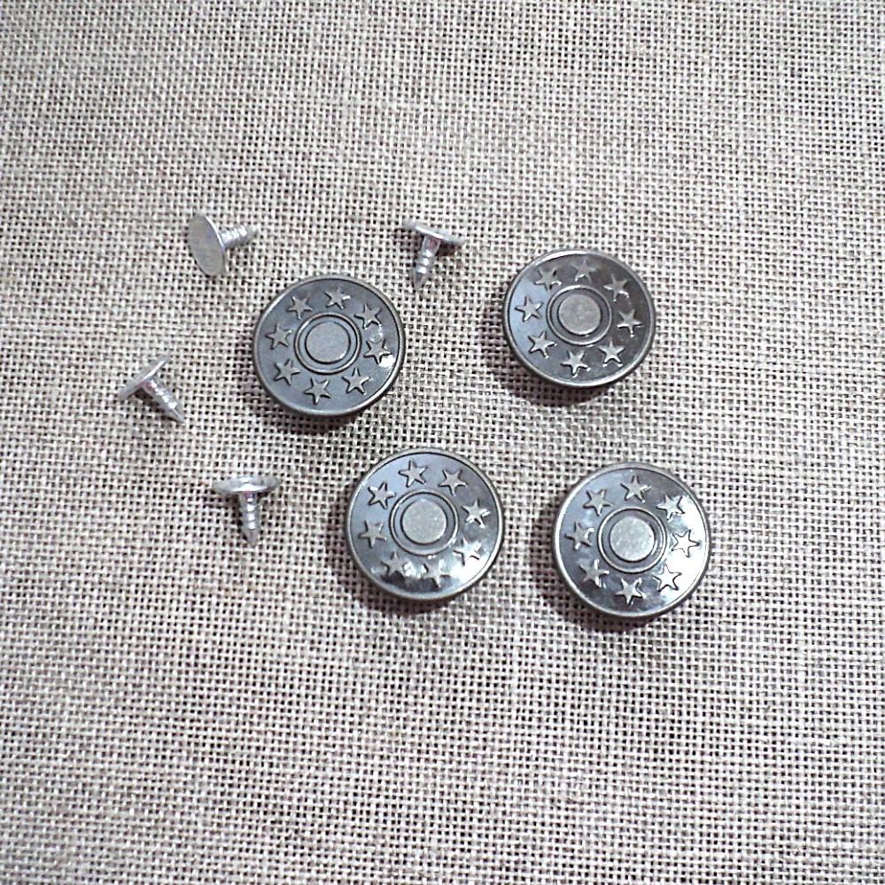 Bouton Jeans 20mm argenté foncé, facile à poser, bouton jeans pression, bouton salopette