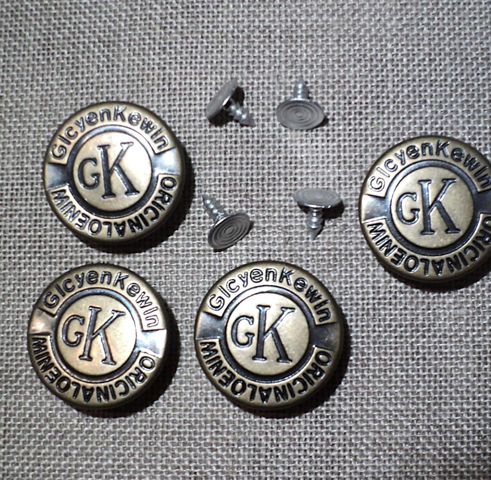 Bouton Jeans 25mm doré antique, facile à poser, bouton jeans pression cK, bouton salopette