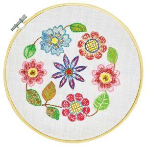 kit à broder au point de tige 23,5 x 24,5cm avec des fleurs toile pré-imprimée