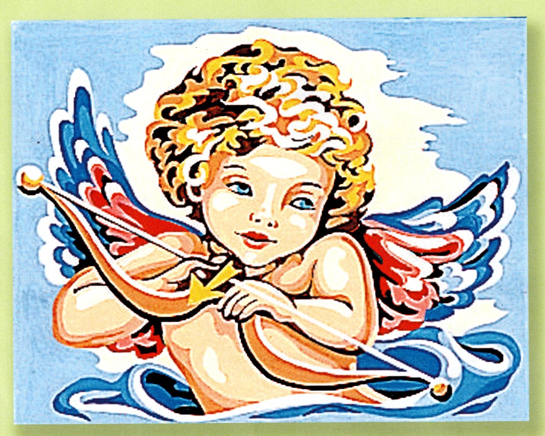 Kit canevas Chérubin 14x18cm Ange Cupido C demi point croix Seg de Paris 9213-29C
