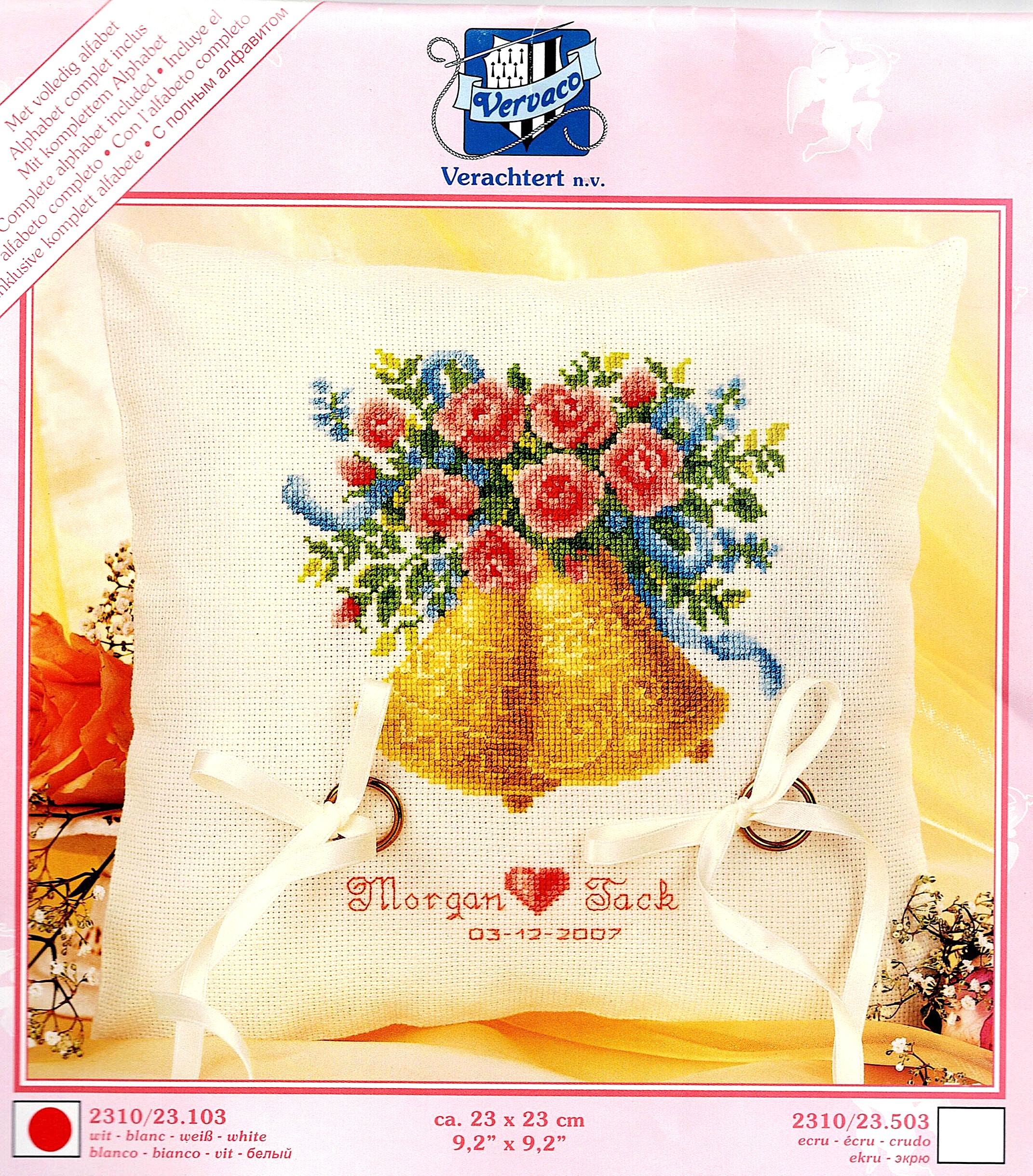 kit à broder coussin d'alliance mariage 23x23cm au point de croix Vervaco