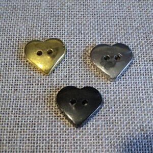Bouton cœur argenté, doré, argenté foncé 16mm avec 2-trous