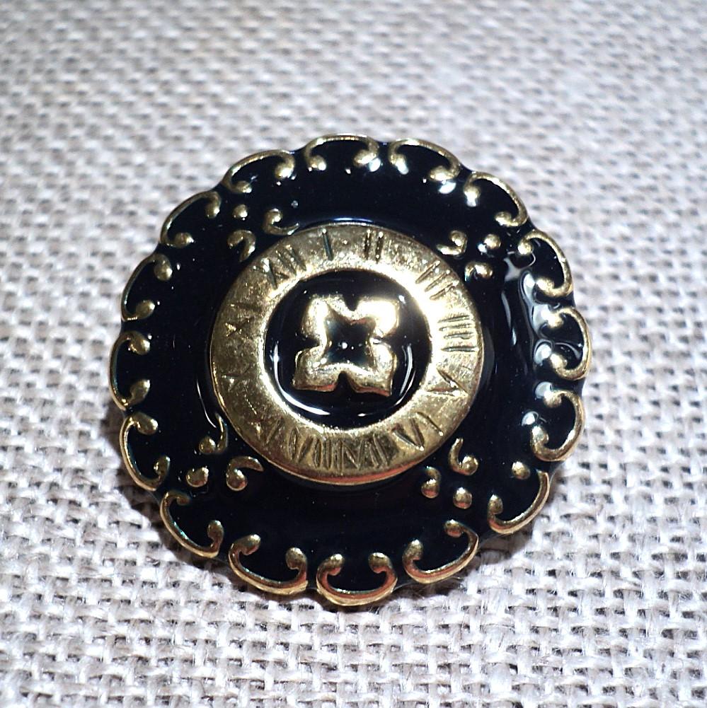 Bouton métal dorénoir 22mm à pied avec un cercle des chiffres Romains pour veste, blazer, gilet