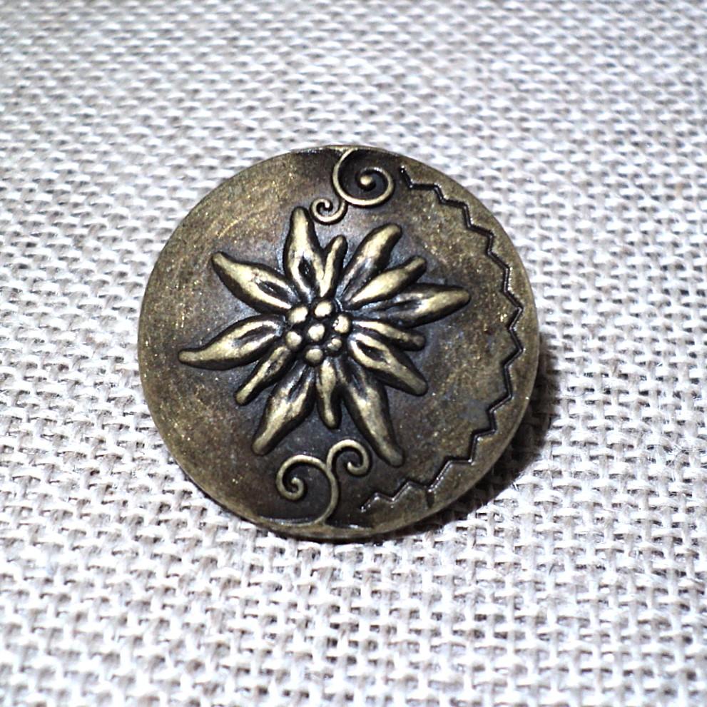 Bouton métal tyrolien Edelweiss bronze 20mm, Bouton folklorique