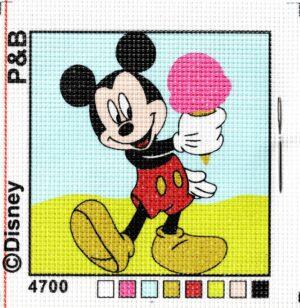 Kit Canevas ENFANT 12x12cm Mickey Mouse avec un cornet de glace, demi point croix débutant