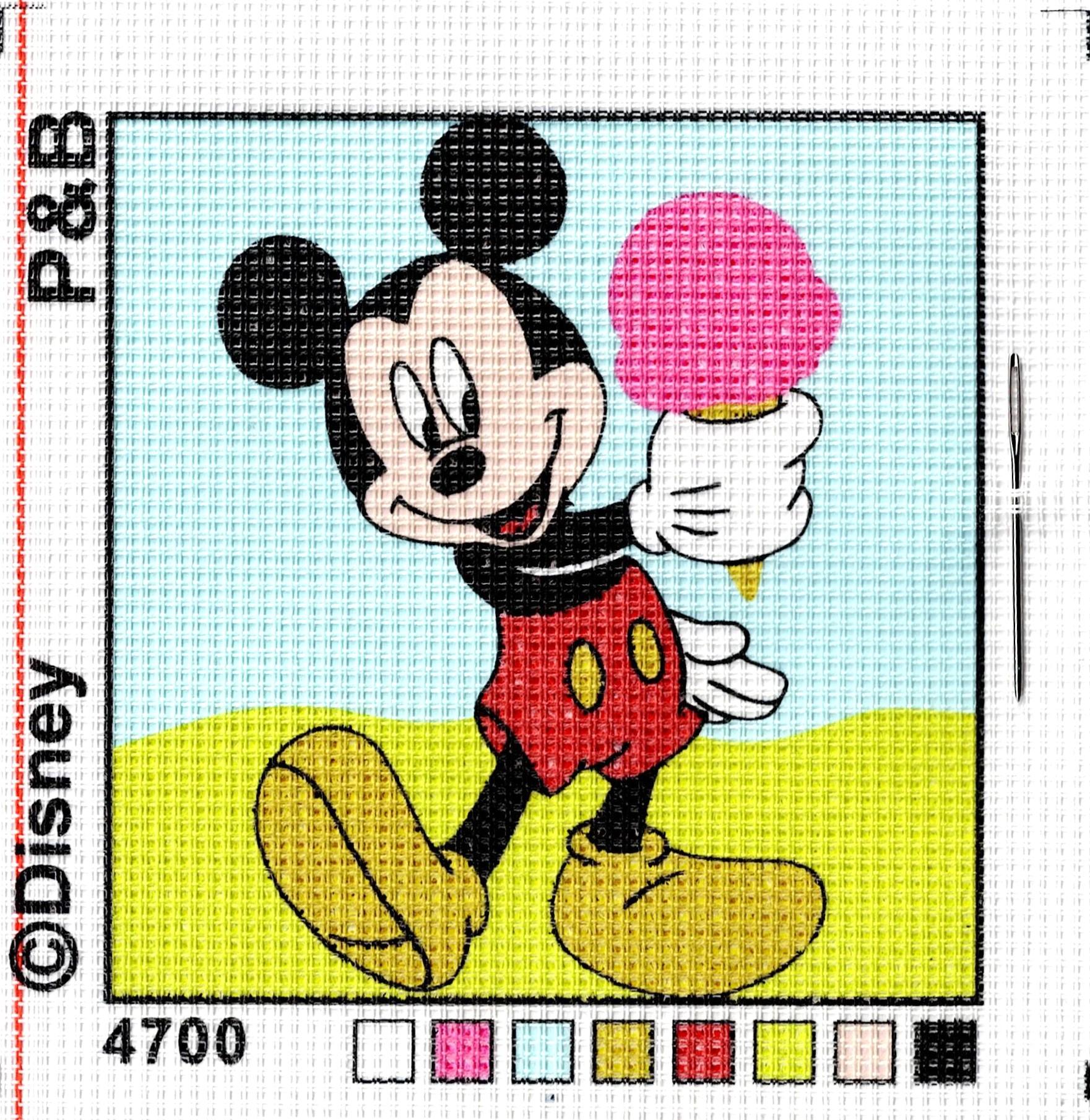 Kit Canevas ENFANT 12x12cm Mickey Mouse avec un cornet de glace, demi point croix débutant