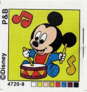 Kit Canevas ENFANT 12x12cm Mickey Mouse joue du tambour, demi point croix débutant