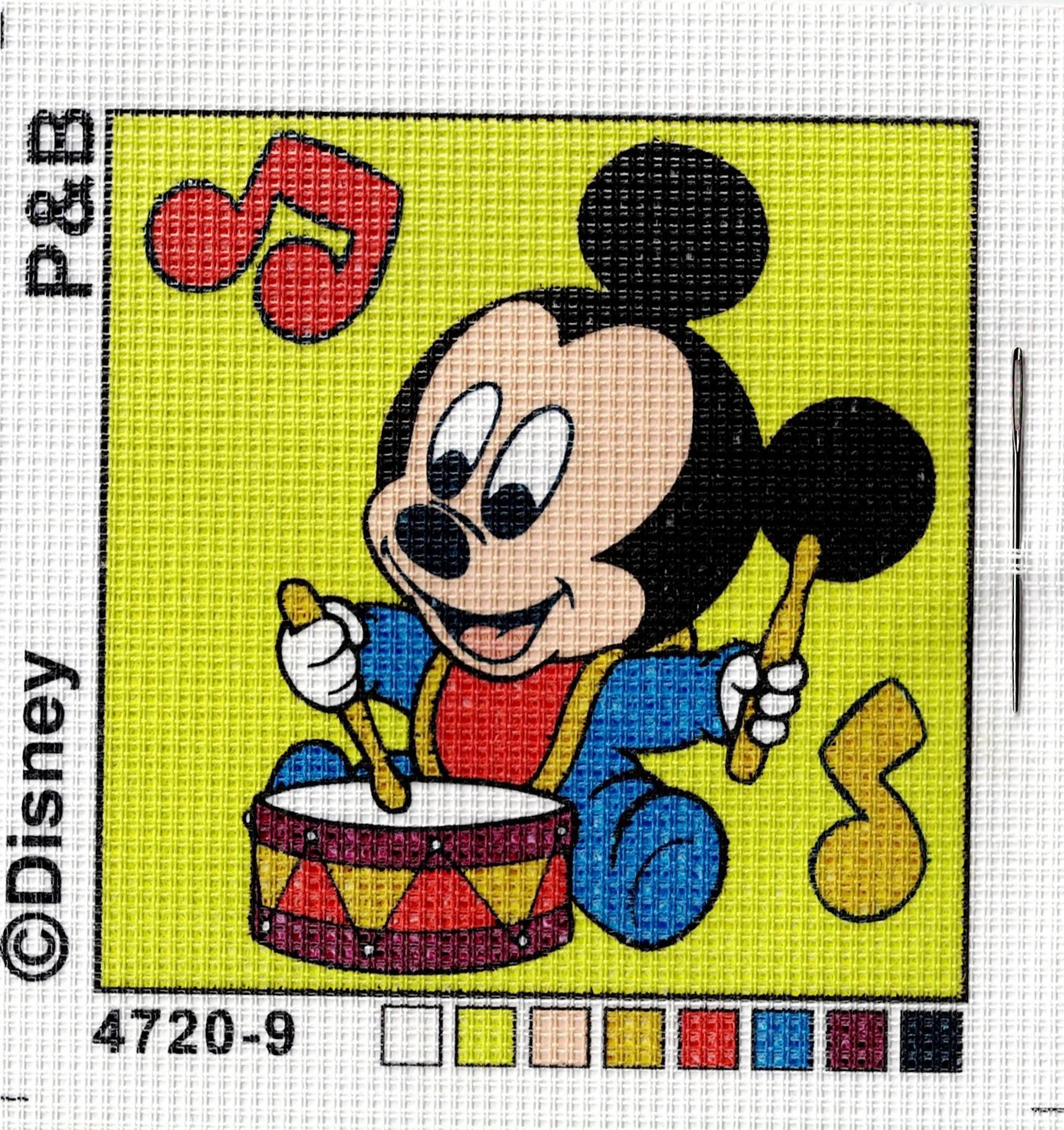 Kit Canevas ENFANT 12x12cm Mickey Mouse joue du tambour, demi point croix débutant