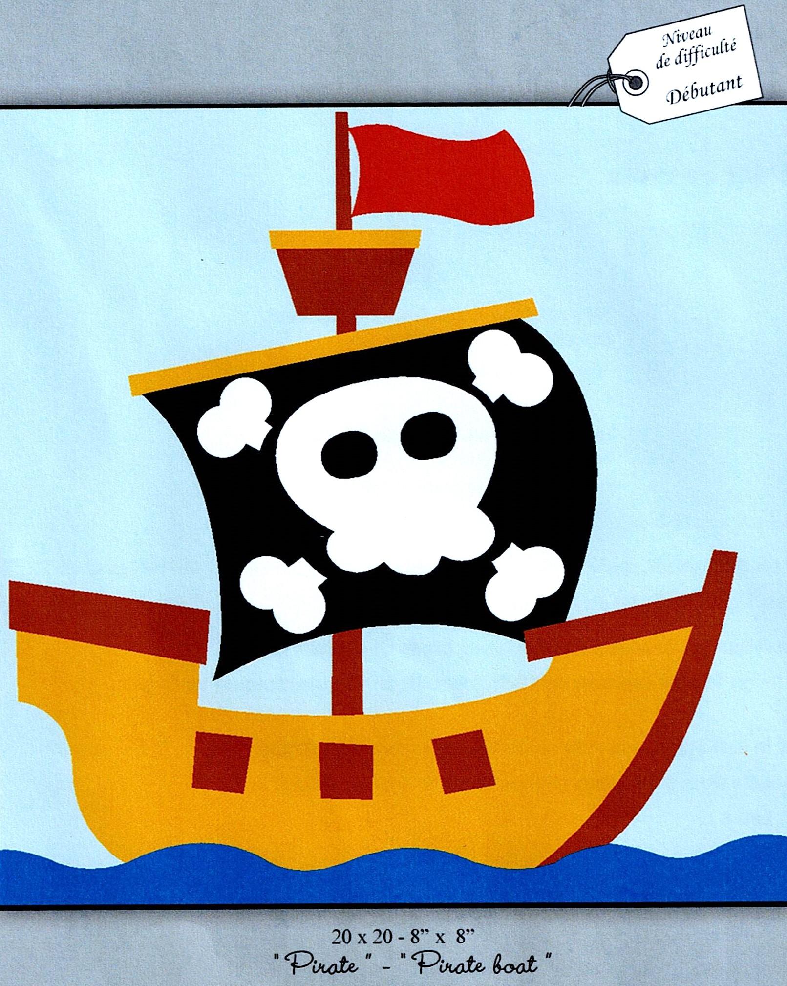 Kit Canevas ENFANT 14x14cm Le bateau pirate gros trou débutant, demi point croix Margot