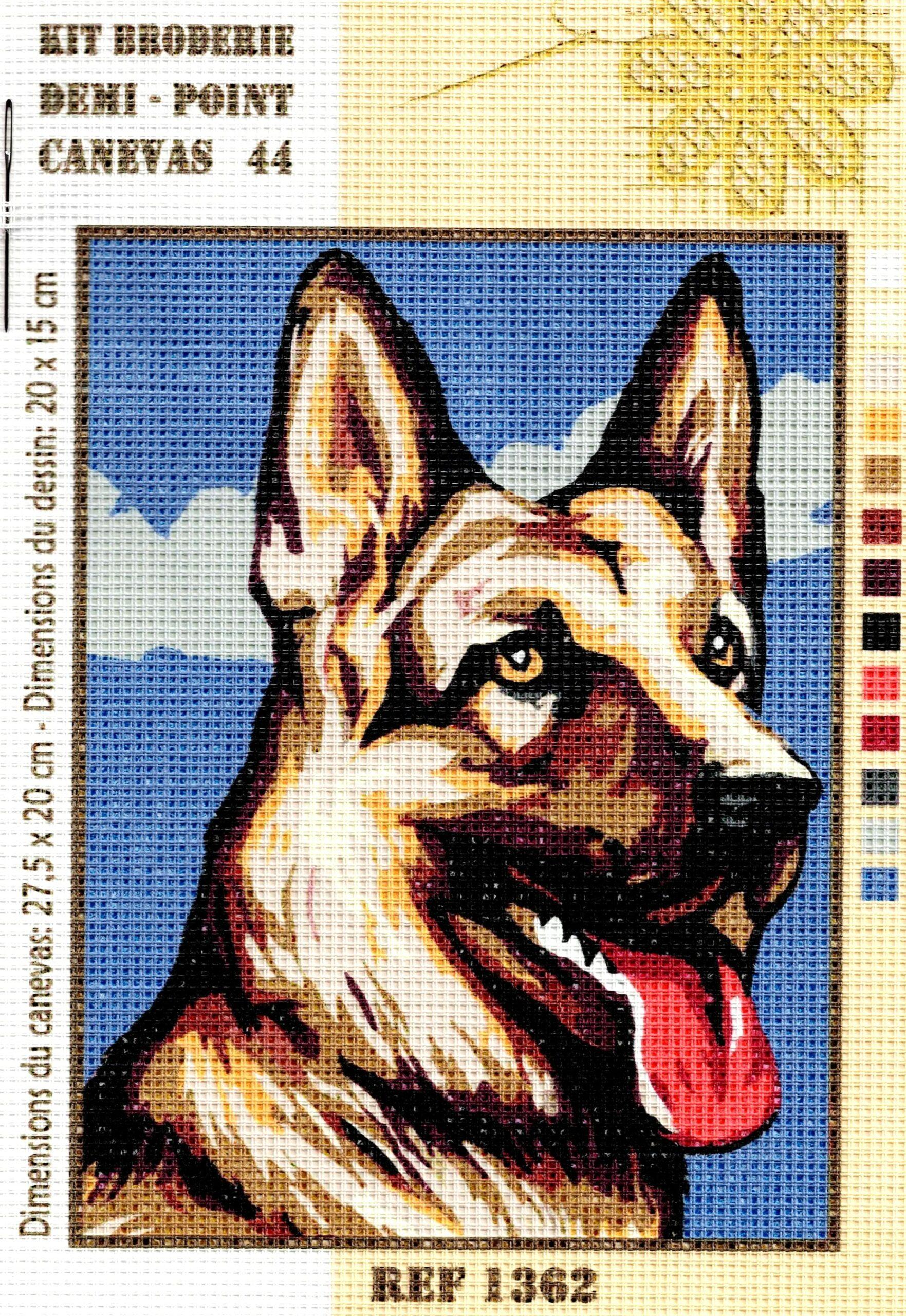 Kit canevas 27.5x20cm Berger Allemand demi point croix