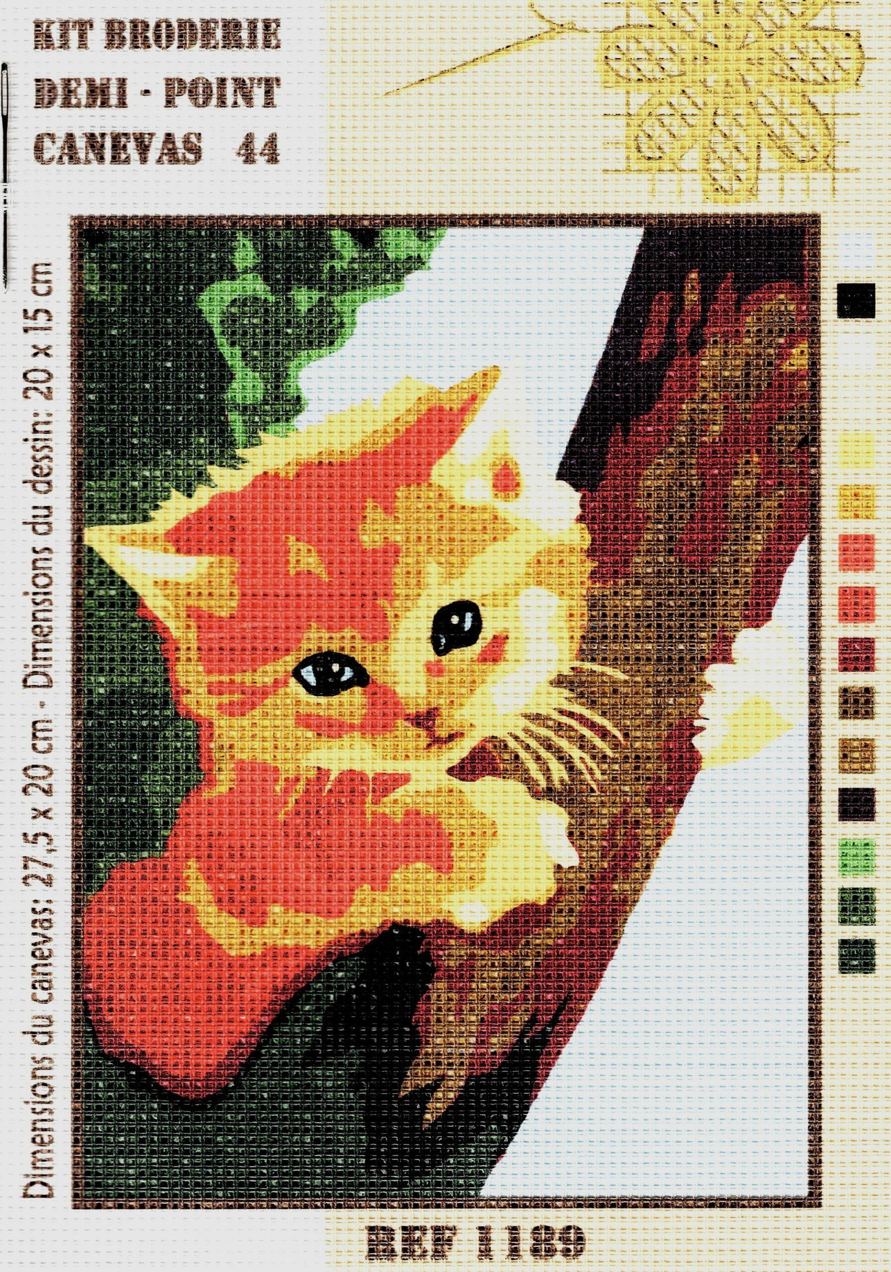 Kit canevas 27.5x20cm Le chat roux demi point croix